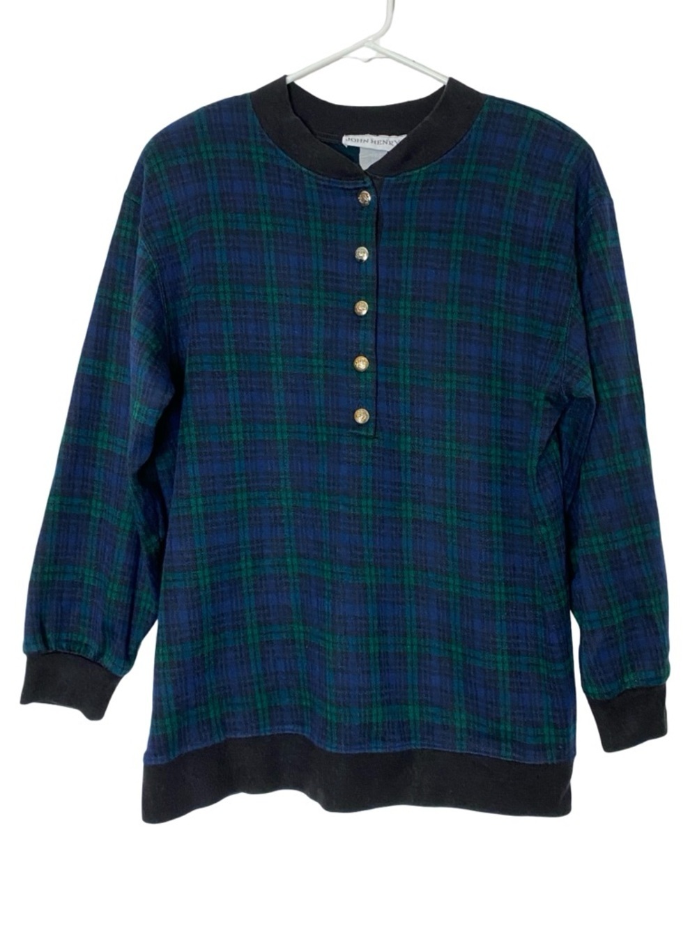 Vintage 90s Tunic Top Sweatshirt Pullover Womens Size Medium Plaid Shoulder Pads